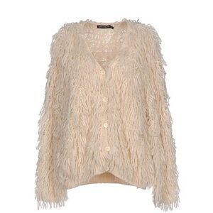 Antik Batik light beige Shaggy Fringe Knit Cardigan w/ buttons size L statement